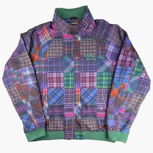 Teddy Fresh Mens XL Patchwork Plaid Bomber Jacket Purple Green Zip‎ Up Raglan